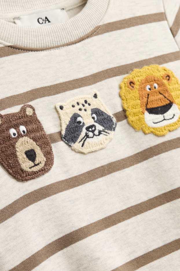 Enfants garçons - Ours, raton laveur et lion - sweat - à rayures - marron / blanc crème