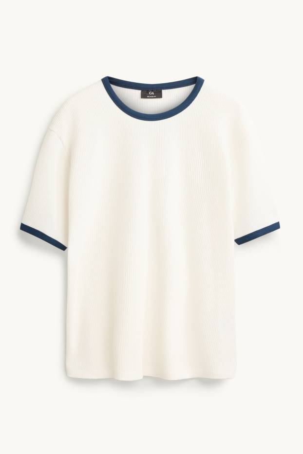 Heren - T-shirt - relaxed fit - met structuur - wit