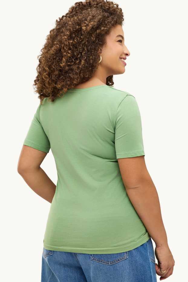Donna - T-shirt scollo a V - slim fit - verde