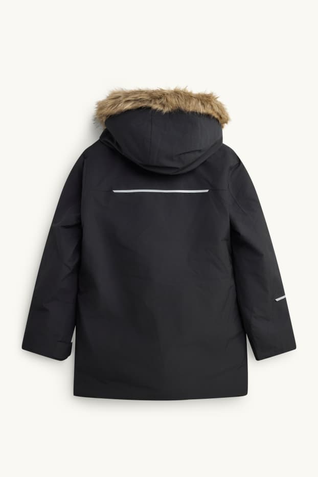 Bambini - Parka con riporto di ecopelliccia - foderato - impermeabile - nero / beige