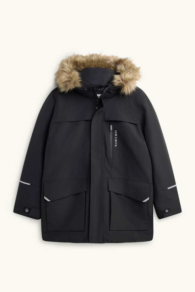 Bambini - Parka con riporto di ecopelliccia - foderato - impermeabile - nero / beige