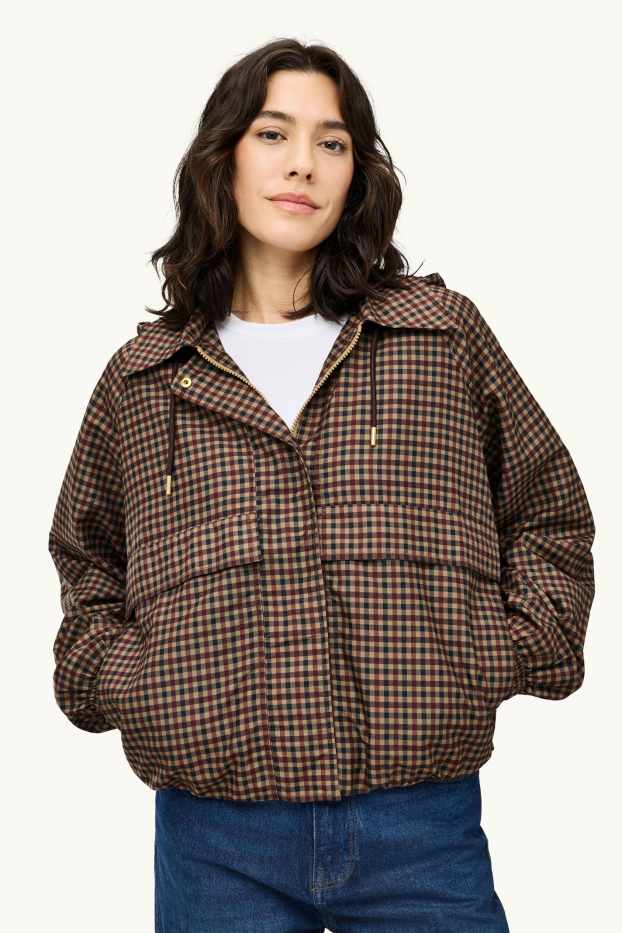 Damen - Blouson mit Kapuze - wasserabweisend - kariert - braun / beige