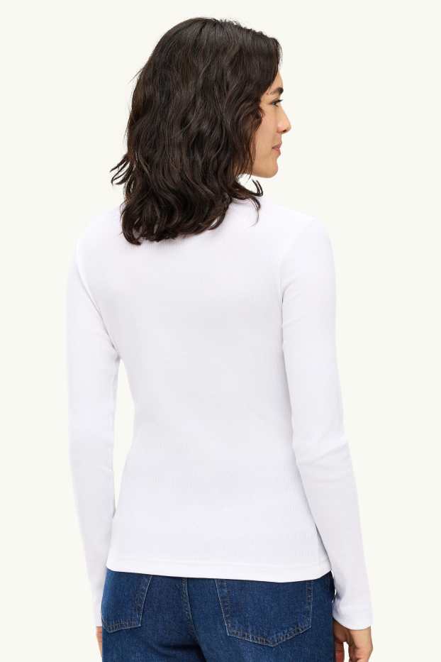 Femmes - Haut à manches longues - slim fit - finition côtelée - blanc