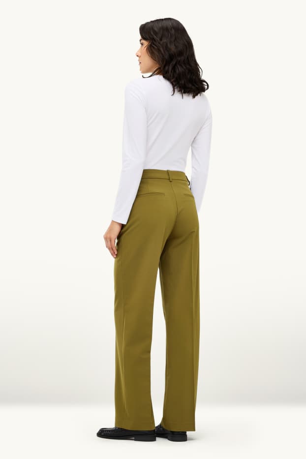 Dames - Business-broek - high waist - wide leg - groen
