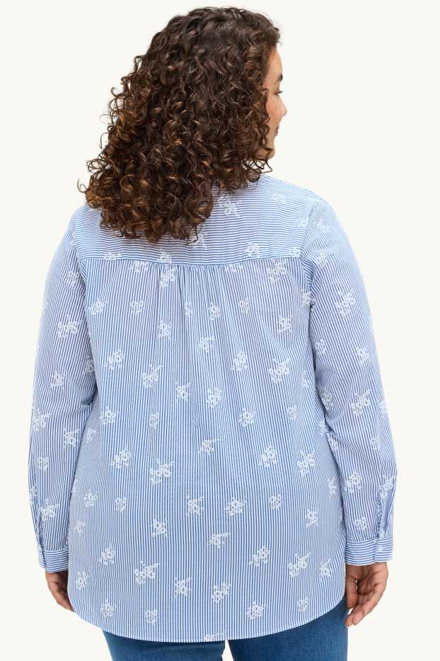 Damen - Bluse mit V-Ausschnitt - gestreift - blau / weiß