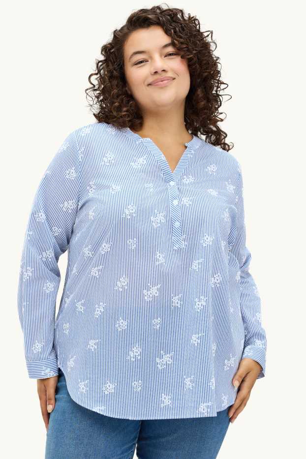 Damen - Bluse mit V-Ausschnitt - gestreift - blau / weiß