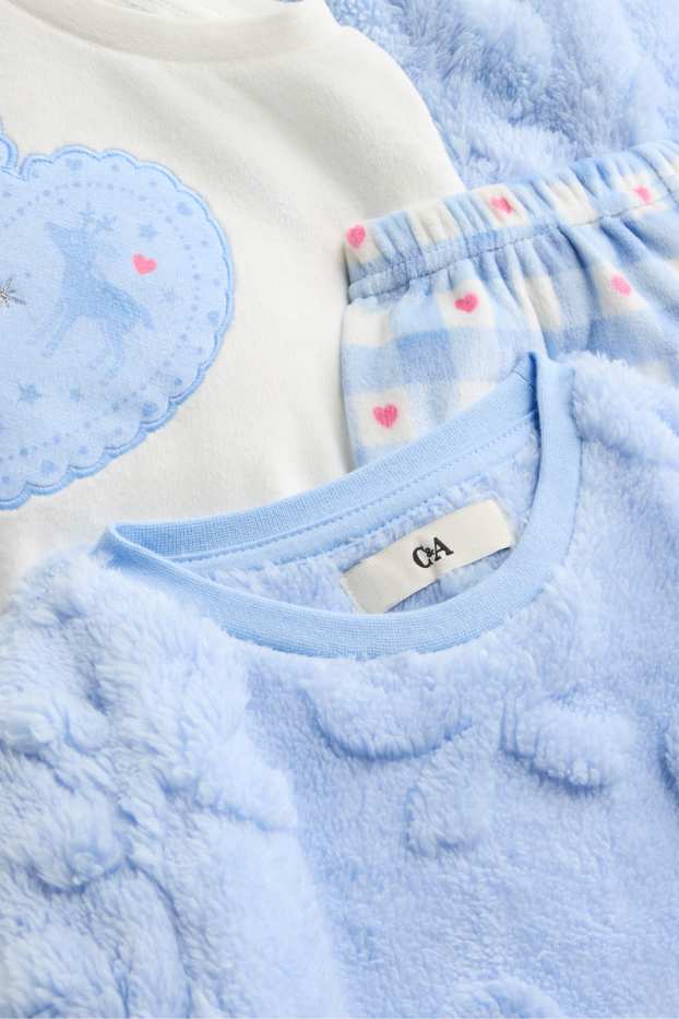 Copii - Fete - Multipack 2 buc. - inimă și fundă - pijama de iarnă - 4 piese - alb / albastru deschis