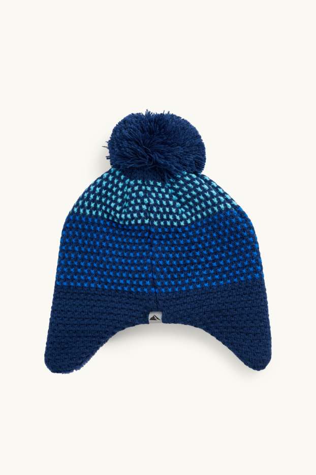 Enfants garçons - Bonnet de ski à pompons - finition texturée - bleu  / bleu foncé