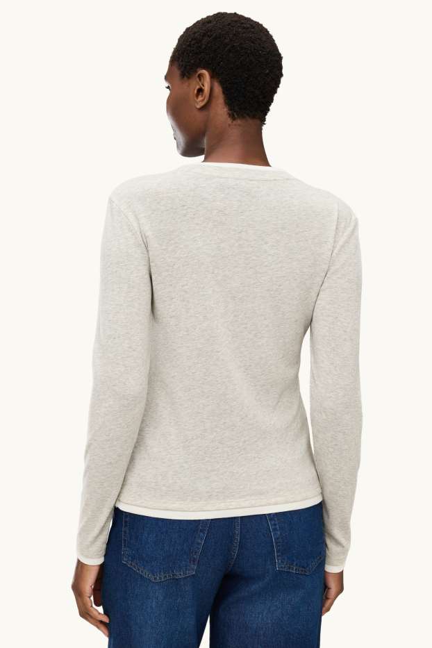 Damen - Langarmshirt - Regular Fit - 2-in-1-Look - hellgrau-melange