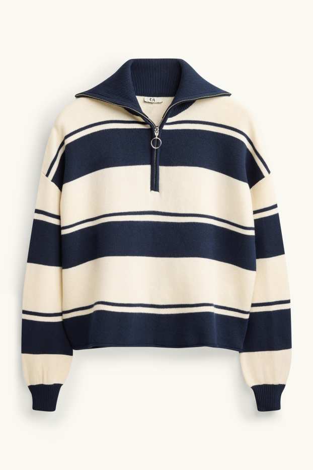 Dames - Trui - gestreept - donkerblauw / crème wit
