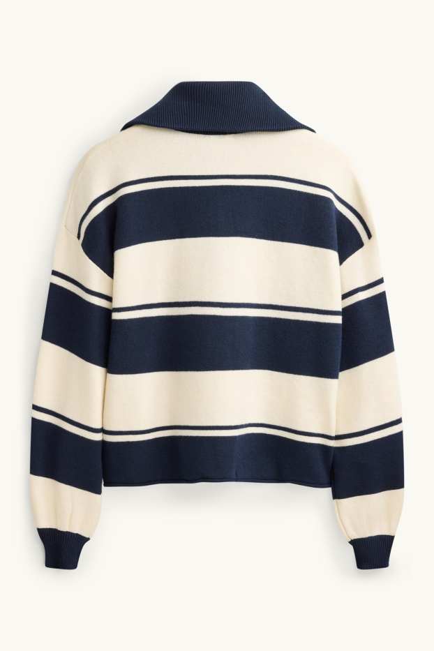 Dames - Trui - gestreept - donkerblauw / crème wit
