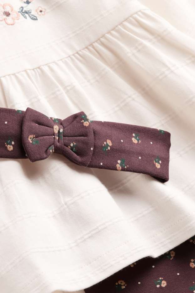 Baby Mädchen - Blümchen - Baby-Outfit - 3 teilig - bordeaux / weiß