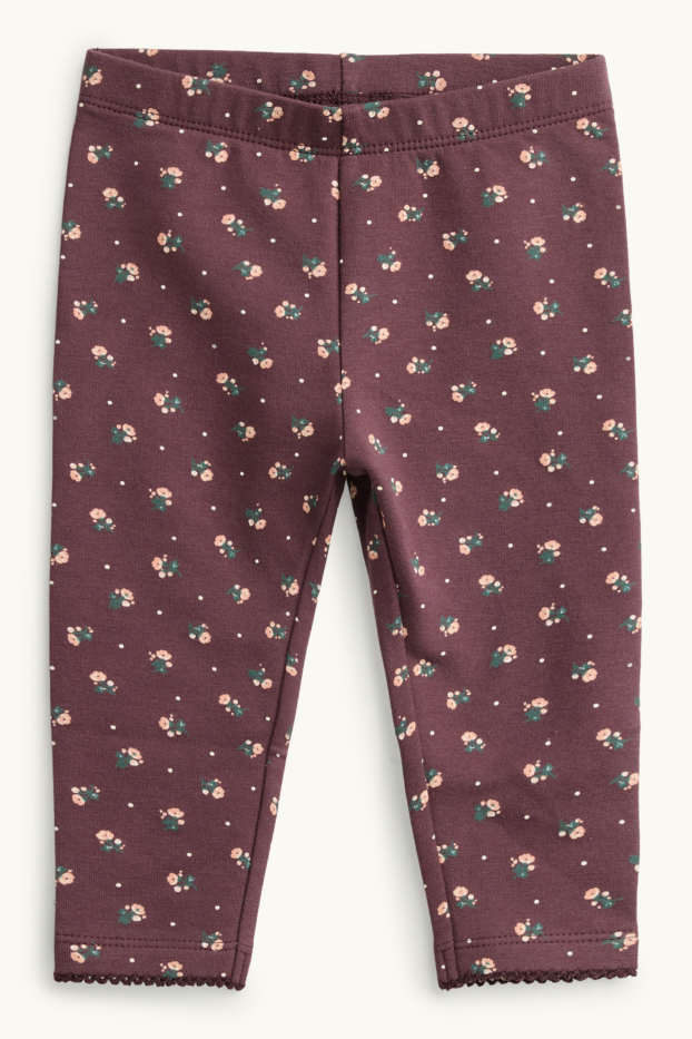 Baby Mädchen - Blümchen - Baby-Outfit - 3 teilig - bordeaux / weiß