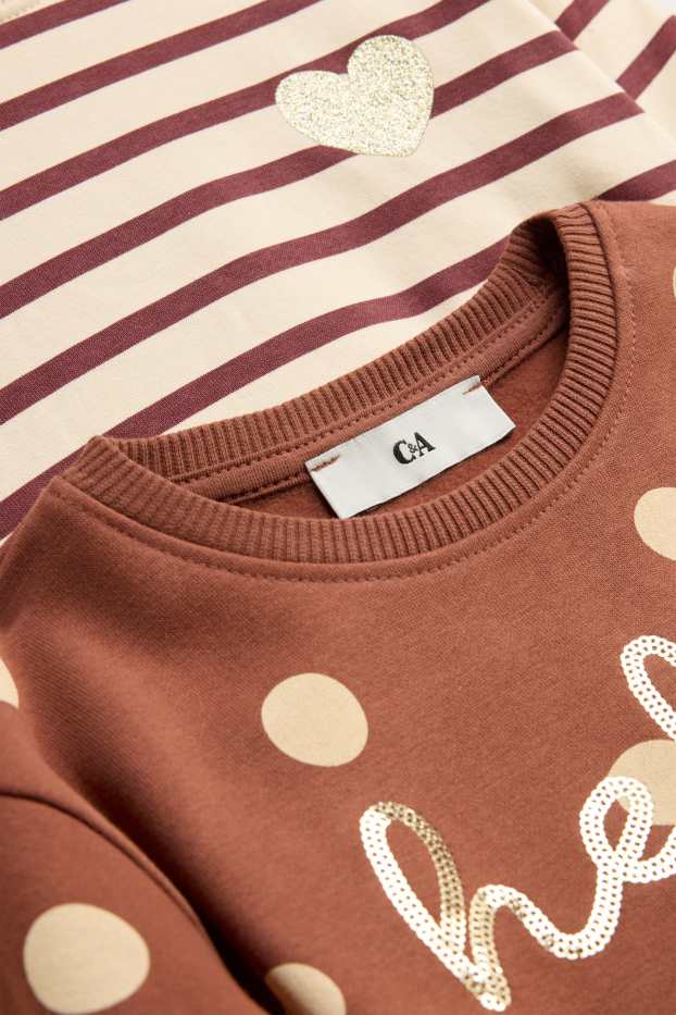 Bambine - Confezione da 2 - felpa - effetto brillante - beige / bordeaux