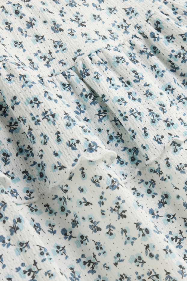 Women - Miniskirt - floral - white / blue
