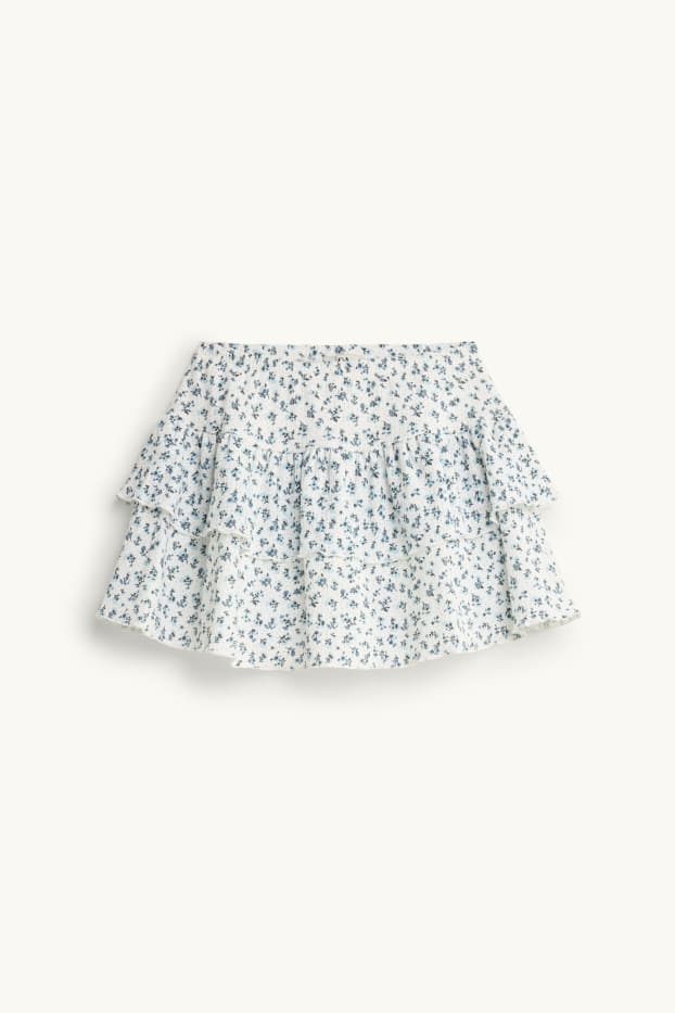 Women - Miniskirt - floral - white / blue