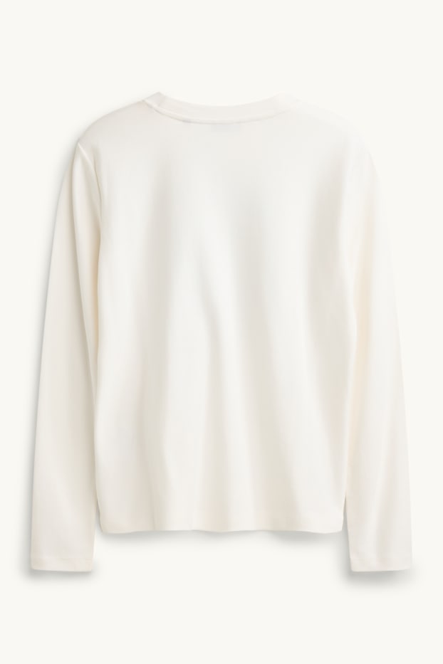 Femei - Tricou cu mânecă lungă - regular fit - imprimeu de leopard - aspect lucios - alb / auriu