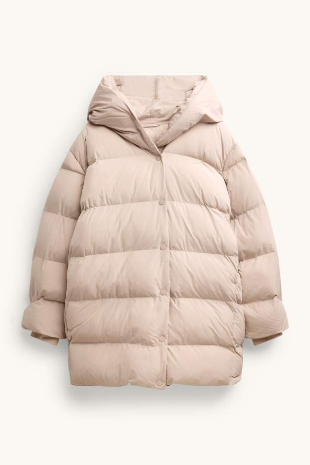 Women - Quilted coat with hood - lined - water-repellent - beige
