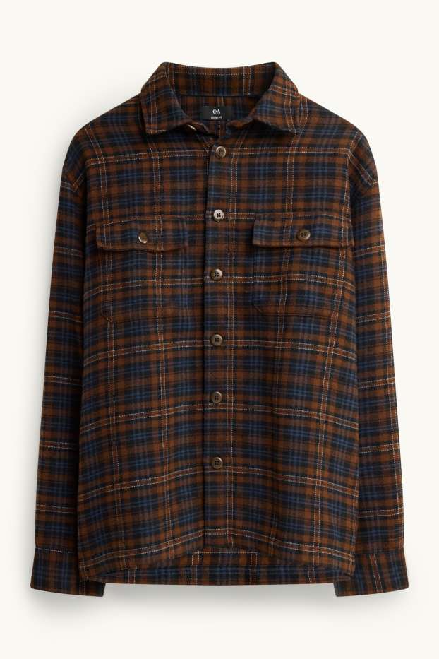 Hommes - Chemise - loose fit - à carreaux - marron / bleu foncé