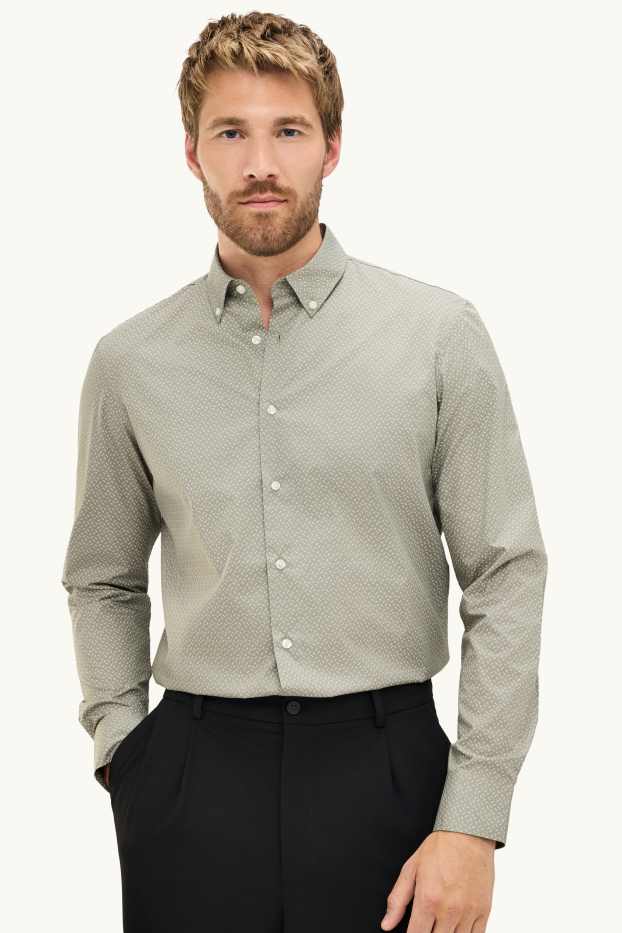 Men - Shirt - regular fit - button-down collar - patterned - khaki