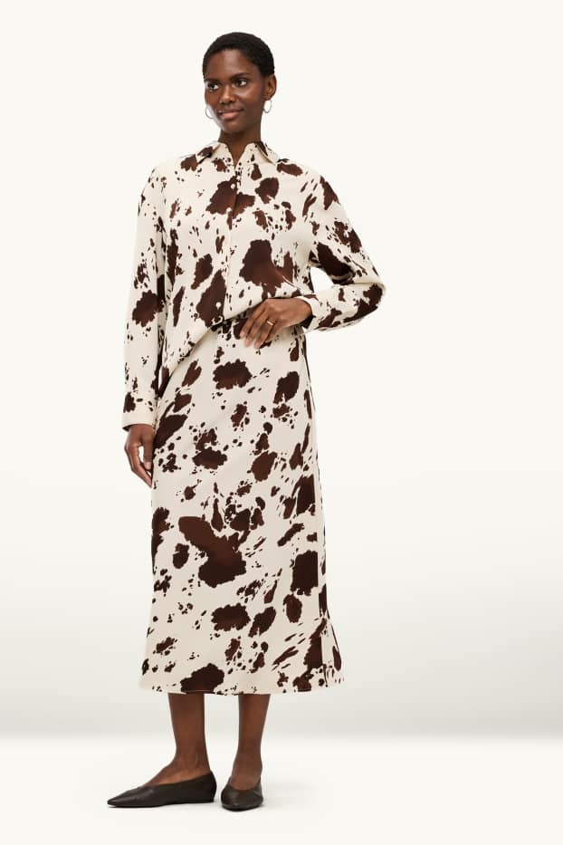 Donna - Gonna - fantasia - marrone / bianco crema