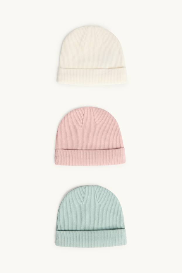Unisex - Multipack 3er - Baby-Mütze - gerippt - rosa