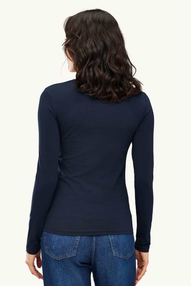 Femei - Tricou cu mânecă lungă - slim fit - albastru închis