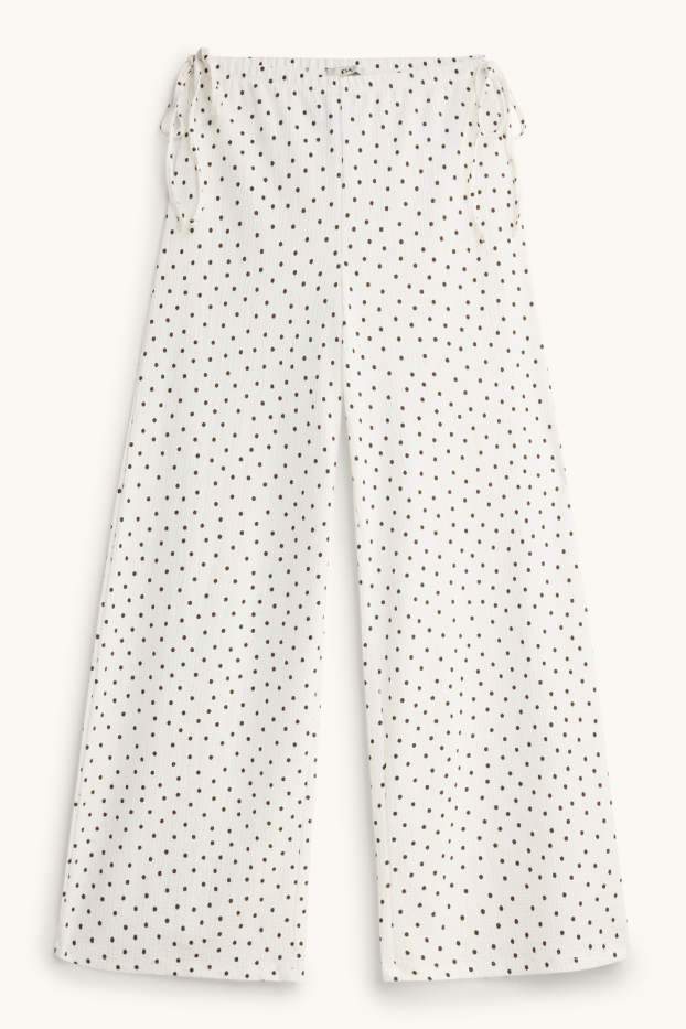 Femmes - Pantalon en toile - mid waist - palazzo - à pois - marron / blanc crème