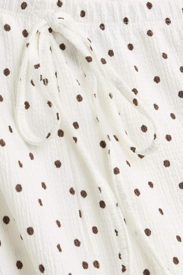 Femmes - Pantalon en toile - mid waist - palazzo - à pois - marron / blanc crème