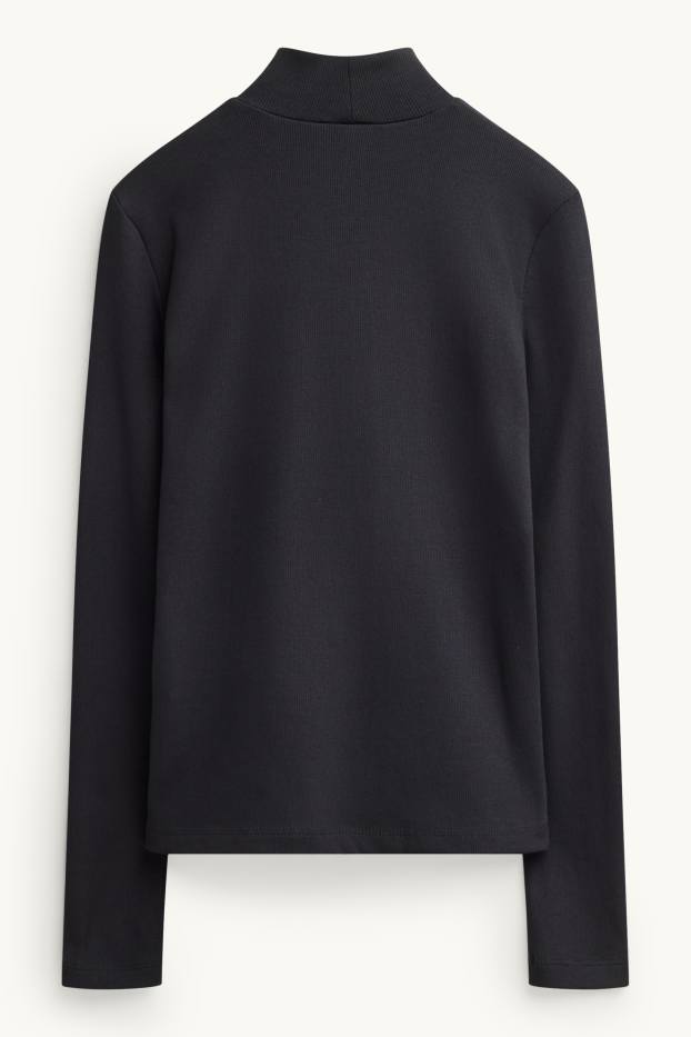Donna - Maglia a maniche lunghe - slim fit - a coste - nero