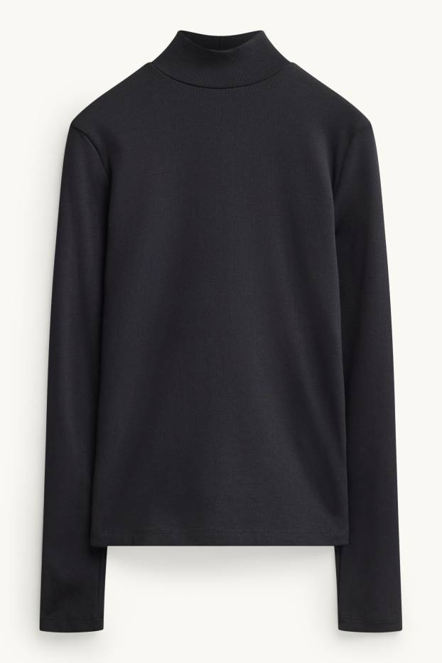 Donna - Maglia a maniche lunghe - slim fit - a coste - nero