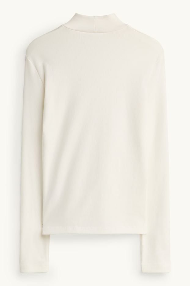 Dona - Samarreta de mànigues llargues - slim fit - acanalada - blanc trencat