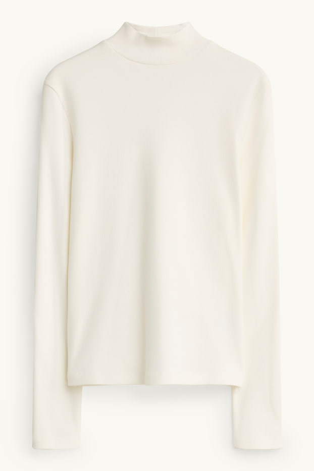 Dona - Samarreta de mànigues llargues - slim fit - acanalada - blanc trencat