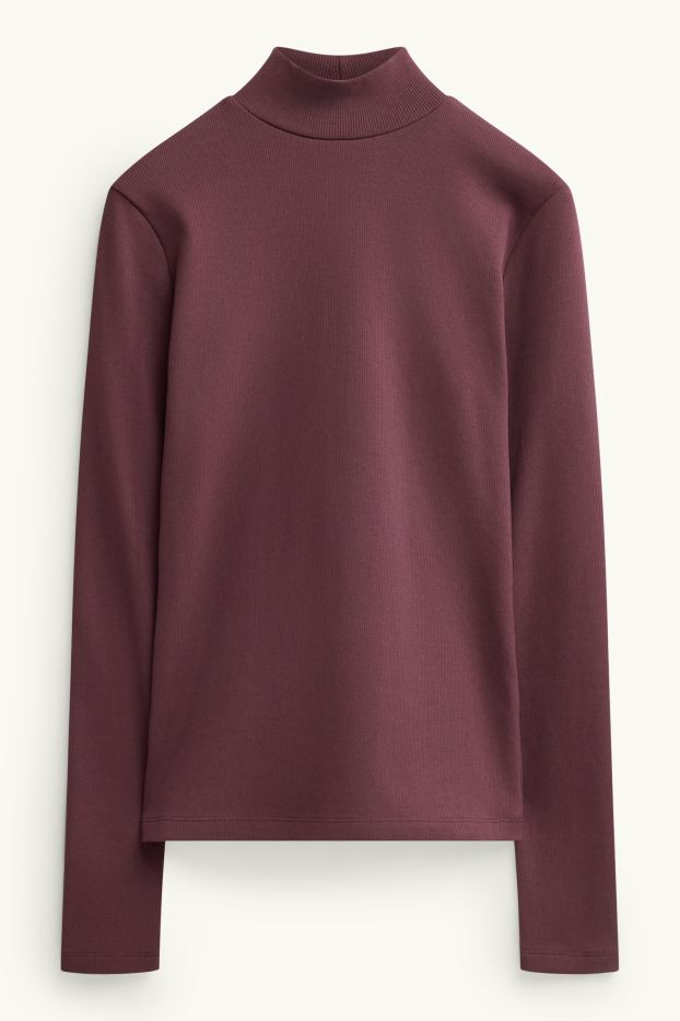 Damen - Langarmshirt - Slim Fit - gerippt - bordeaux
