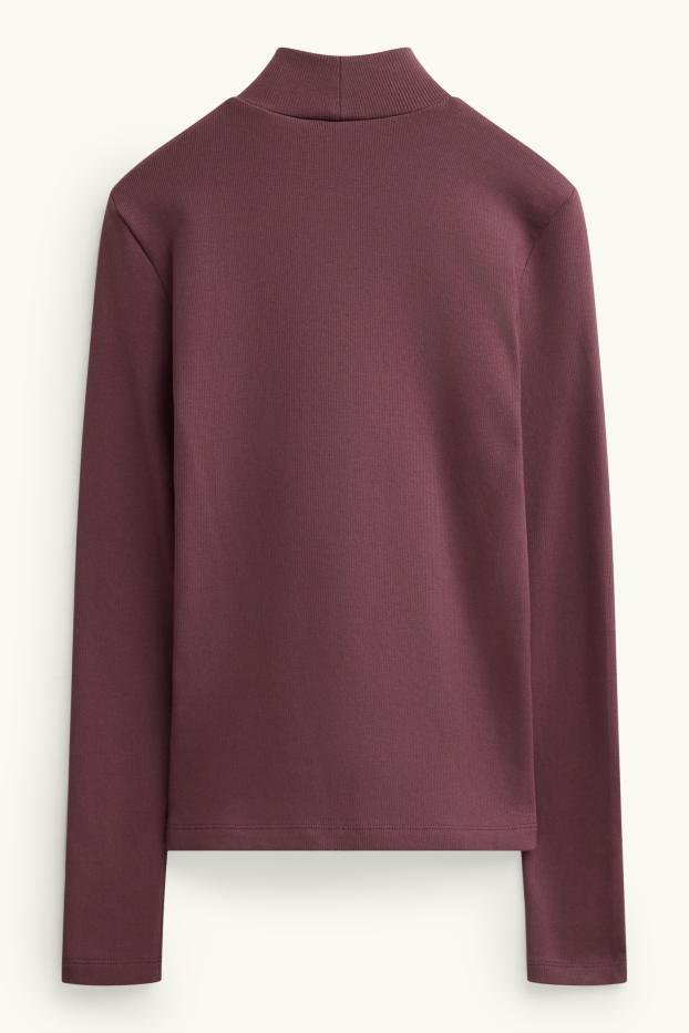 Damen - Langarmshirt - Slim Fit - gerippt - bordeaux