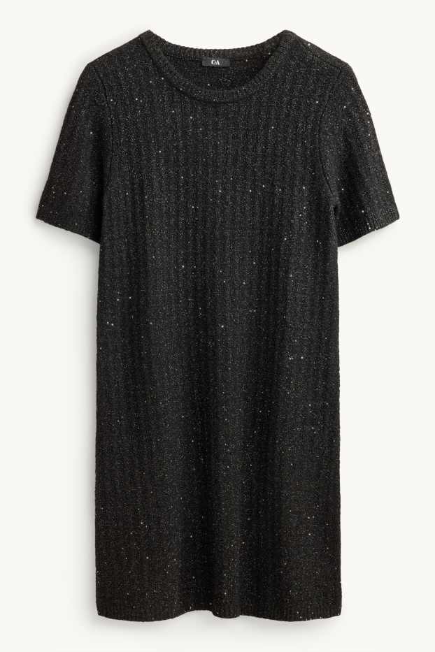 Femei - Rochie din tricot - straight fit - reiată - aspect lucios - negru