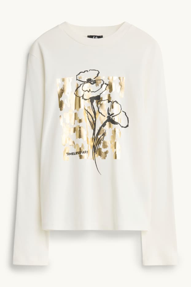 Dames - Longsleeve - regular fit - glanseffect - wit / goud