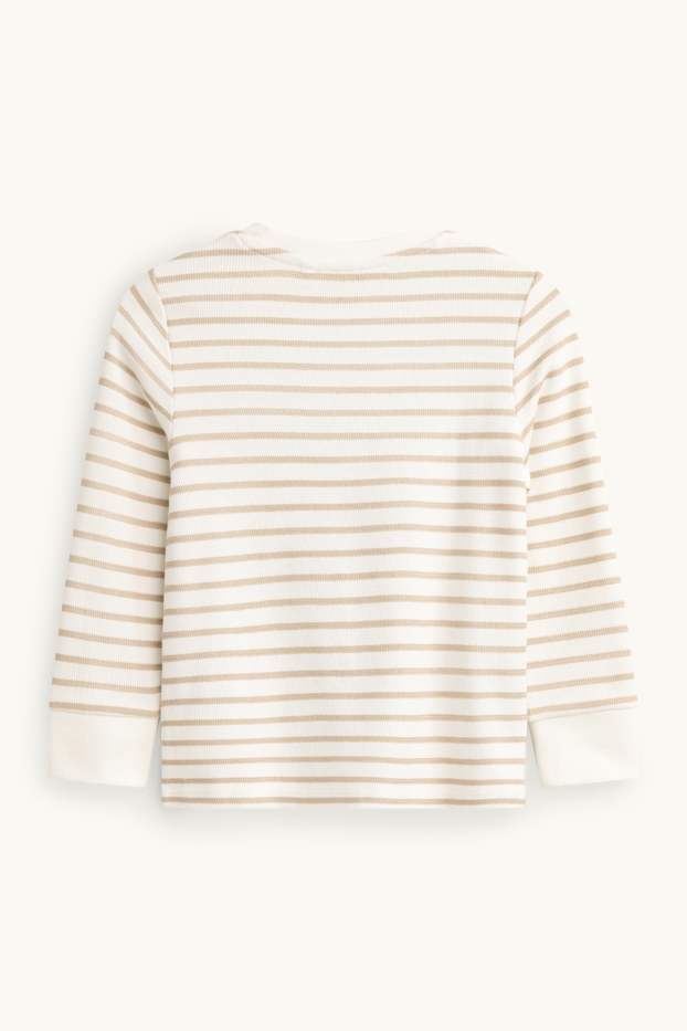 Kinder Buben - Fuchs, Löwe und Bär - Langarmshirt - gestreift - weiß / beige