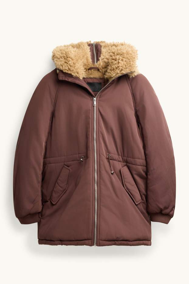 Damen - Parka mit Kapuze und Kunstfellbesatz - gefüttert - braun