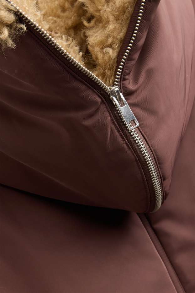 Damen - Parka mit Kapuze und Kunstfellbesatz - gefüttert - braun