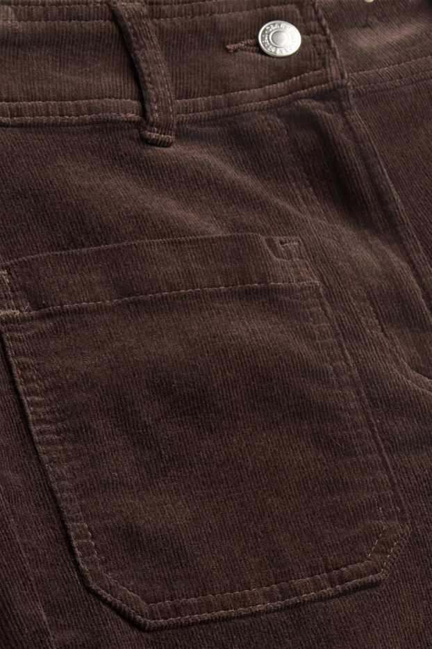 Dámské - Manšestrové kalhoty - high waist - flared - tmavohnědá