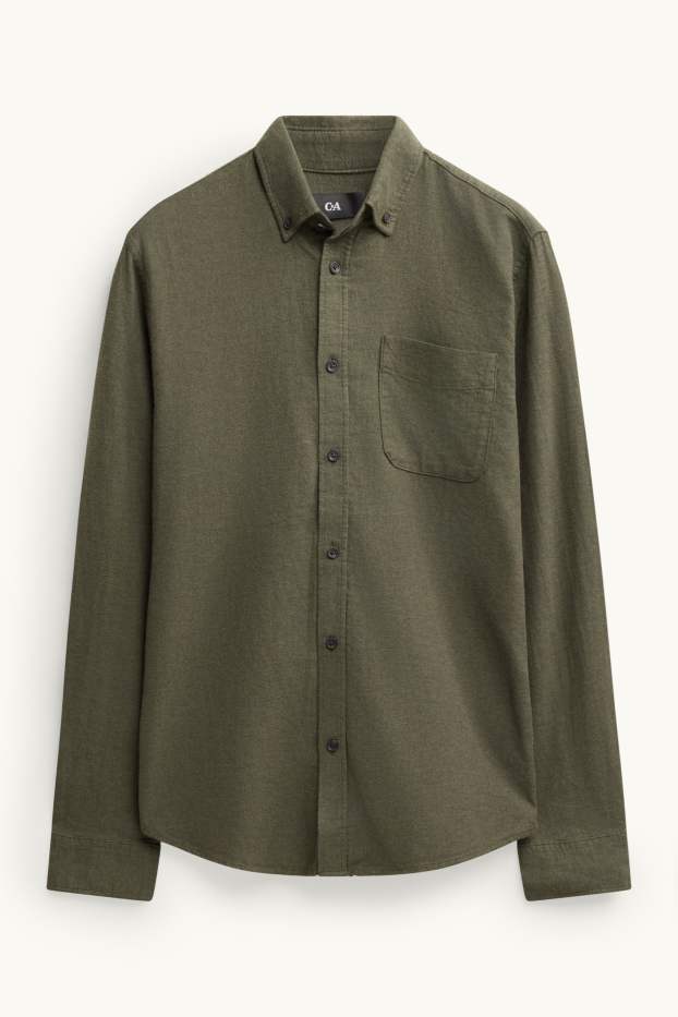 Pánské - Košile - regular fit - button-down - tmavozelená