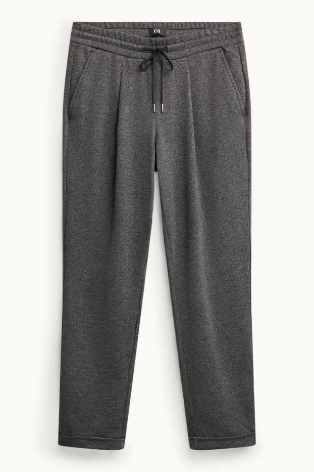 Damen - Stoffhose - Mid Waist - Tapered Fit - dunkelgrau-melange