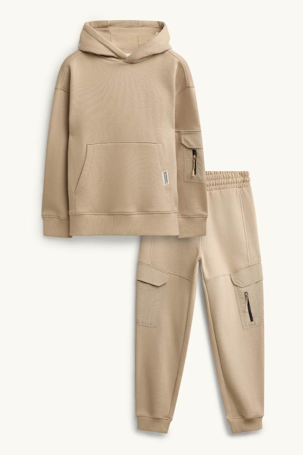Bambini - Set - felpa con cappuccio e pantaloni sportivi - 2 pezzi - beige