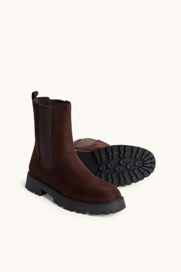 Femmes - Bottines Chelsea - faux suède - marron foncé