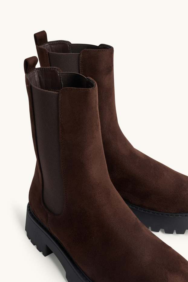 Femmes - Bottines Chelsea - faux suède - marron foncé