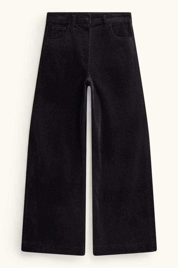 Donna - Pantaloni di velluto a coste - vita alta - gamba larga - nero