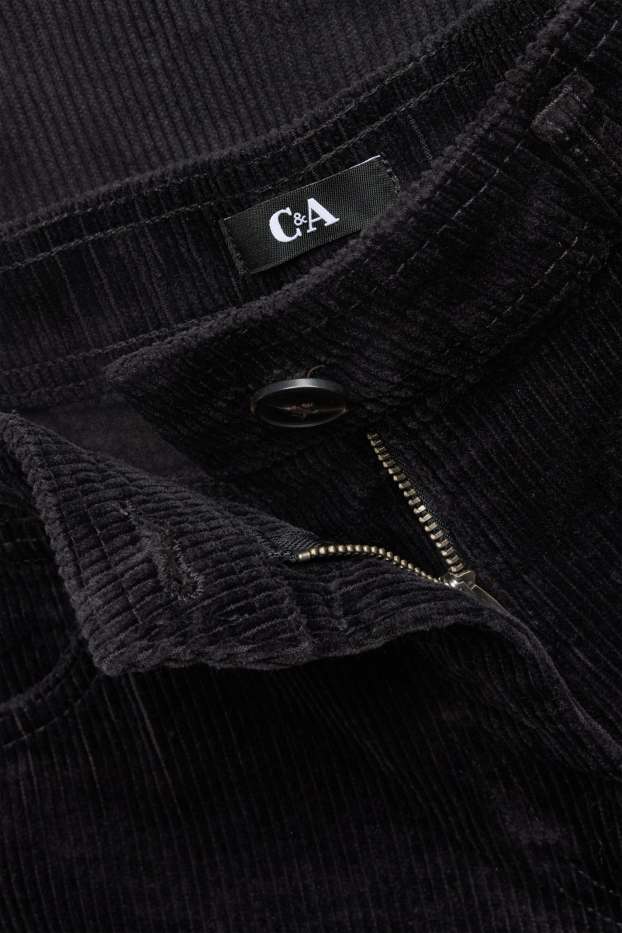 Donna - Pantaloni di velluto a coste - vita alta - gamba larga - nero