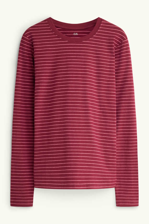 Women - Long sleeve top - slim fit - striped - bordeaux