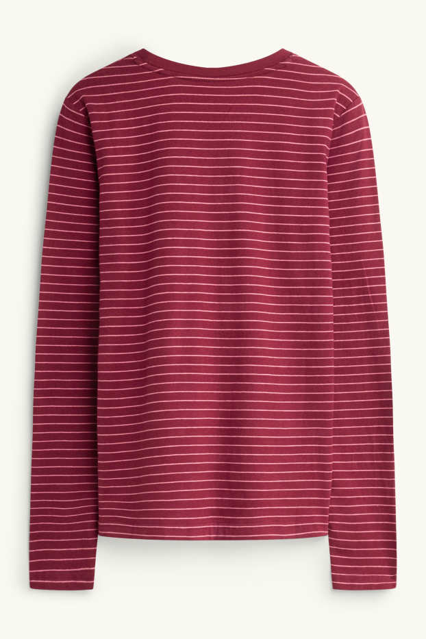 Women - Long sleeve top - slim fit - striped - bordeaux